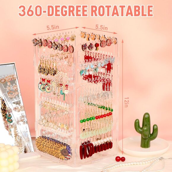 360 Rotating Earring Holder Stand Acrylic Jewelry Organizer with 5 Tiers Storage - Picture 2 of 9